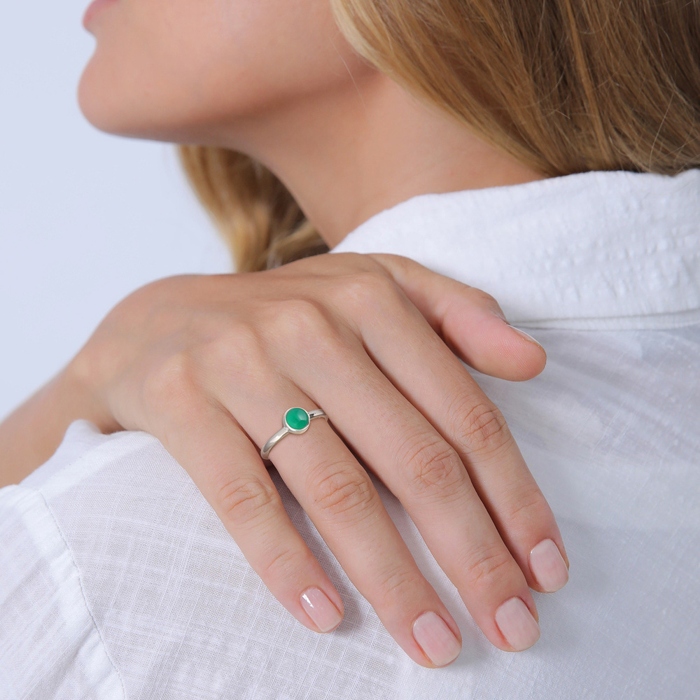 Elli PREMIUM Elli PREMIUM Bague Femmes Solitaire Basique Vert avec pierre précieuse Agate en A Bague