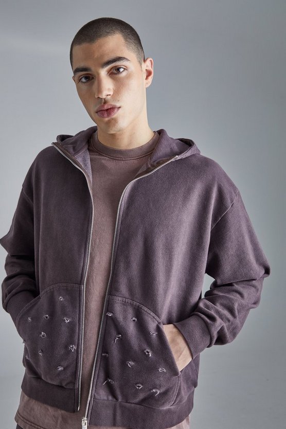Kastiger Oversize Hoodie mit Rissen