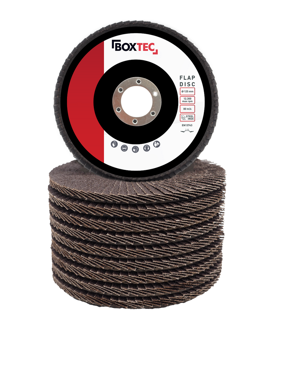 BOXTEC Fächerscheiben BRAUN 125mm Lamellenscheiben Schleifscheiben für Metall & Holz 10er Pack P120