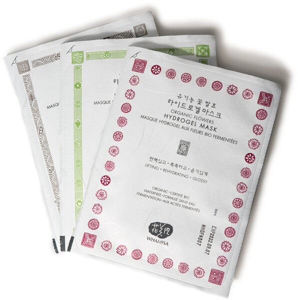WHAMISA Organic Hydrogel Facial Mask Set [2xFlowers+2xSeeds+2xFruits] Tuchmaske