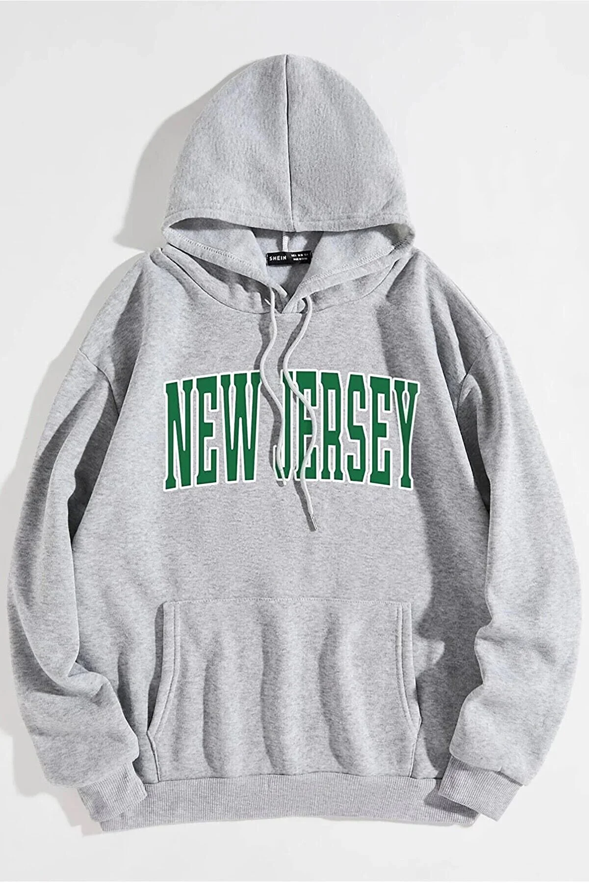 MODAGEN  Graues Unisex-Kapuzenpullover mit New-Jersey-Aufdruck in Übergröße