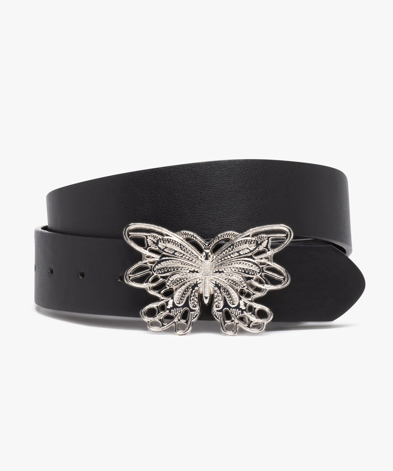 Ceinture large à boucle métal papillon femme noir | GEMO
