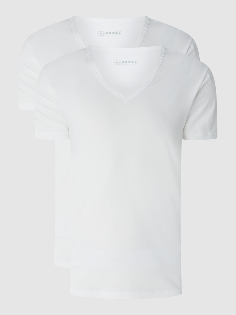 T-Shirt mit V-Ausschnitt im 2er-Pack in weiß