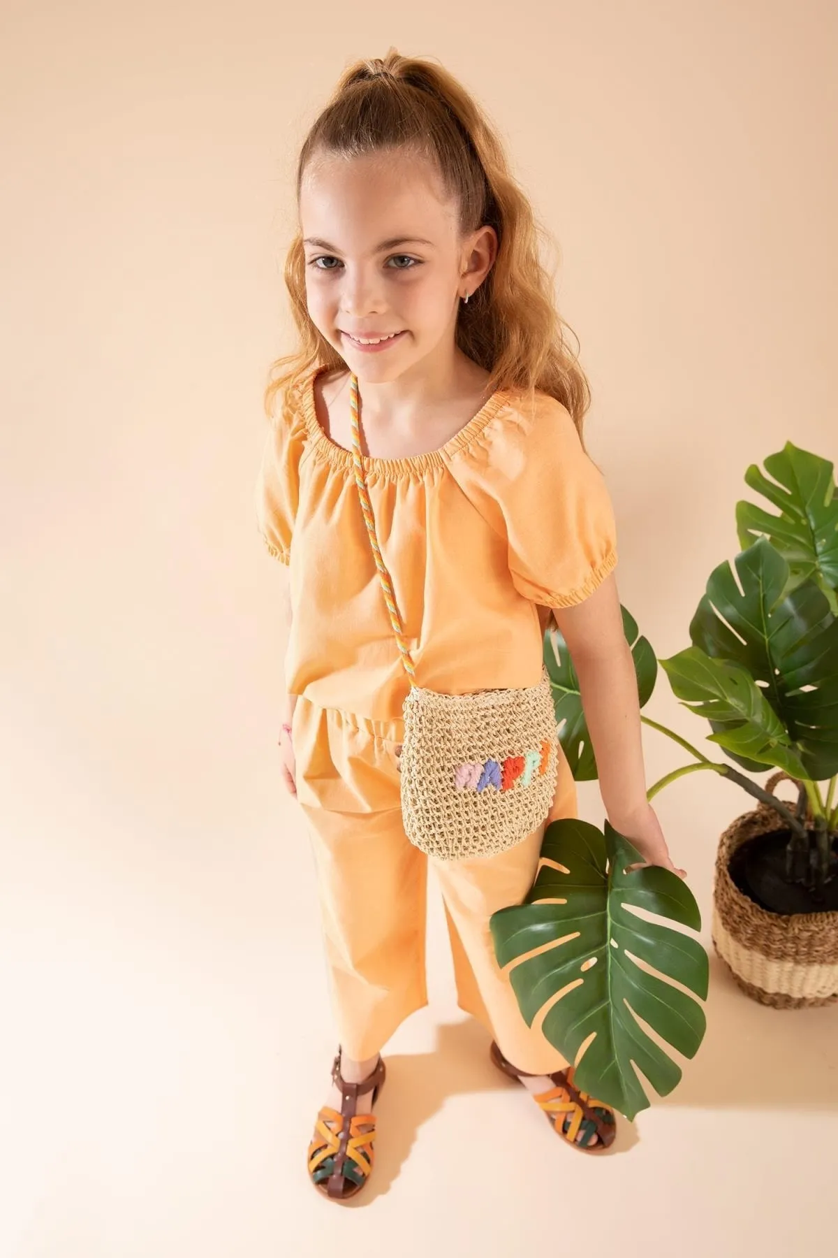 DeFacto  2-teiliges Set mit kurzärmeliger Bluse und Hose für Mädchen in Leinenoptik