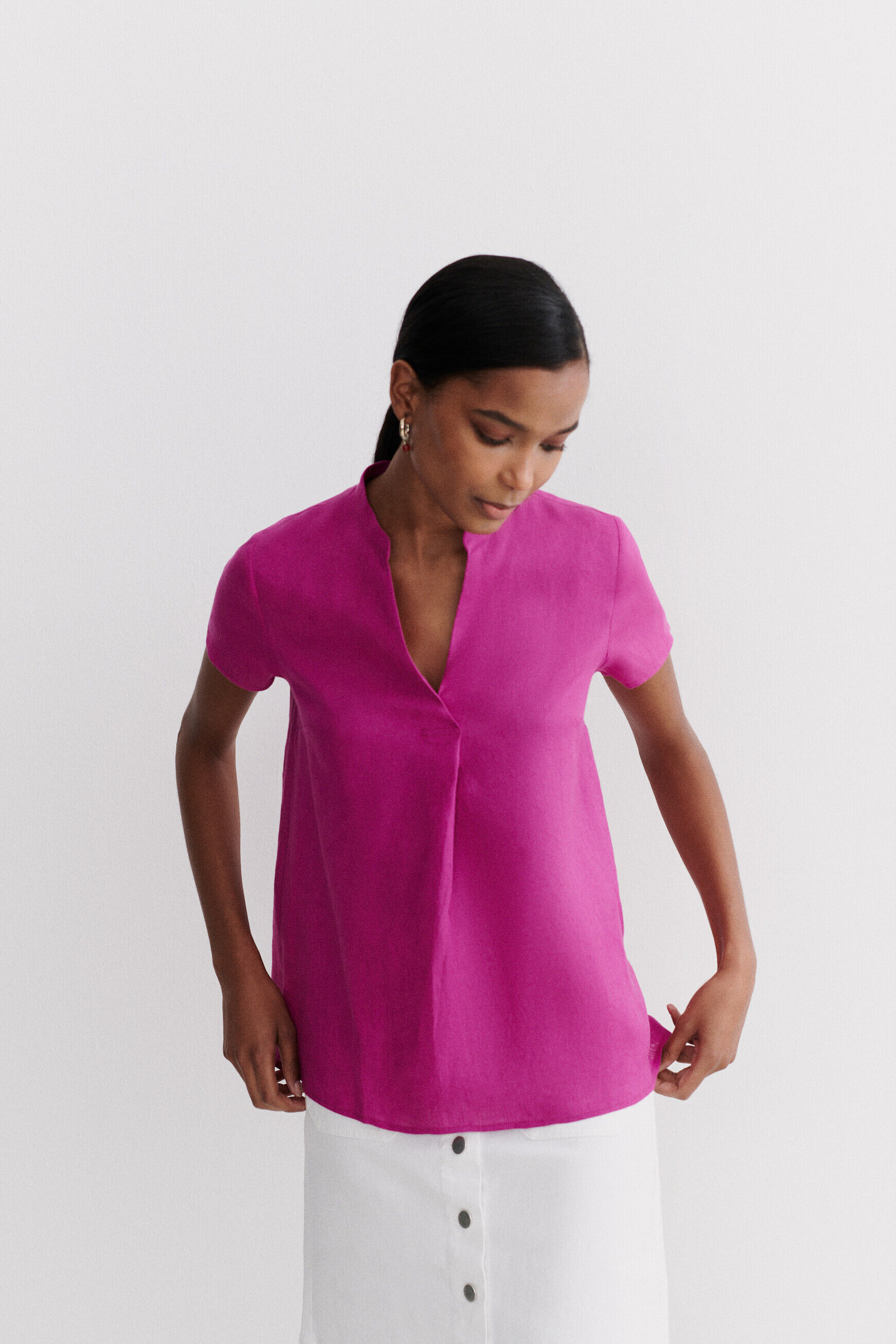 blouse kat 100% lin violet femme