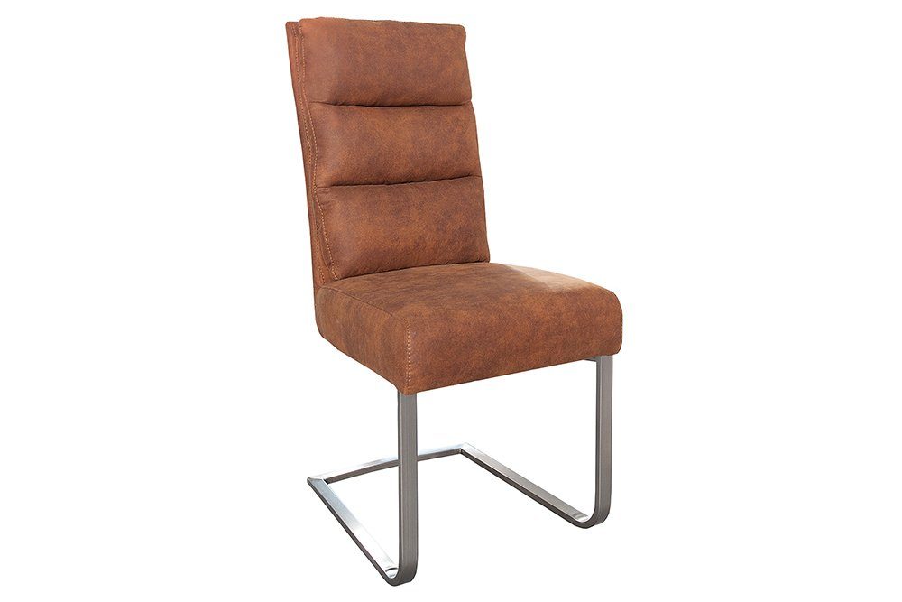 riess-ambiente Freischwinger COMFORT vintage hellbraun / silber, Esszimmer · Microfaser · Edelstahl · Industrial Design