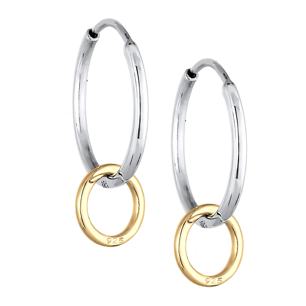 Elli Elli Boucles d'Oreilles Hänger Kreis Geo Look Basic Bi-Color 925 Silber Boucles d'oreilles