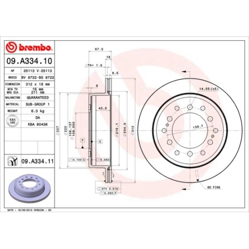 Bremsscheibe Brembo Hinterachse  2 Stück 09.A334.11 - ATU