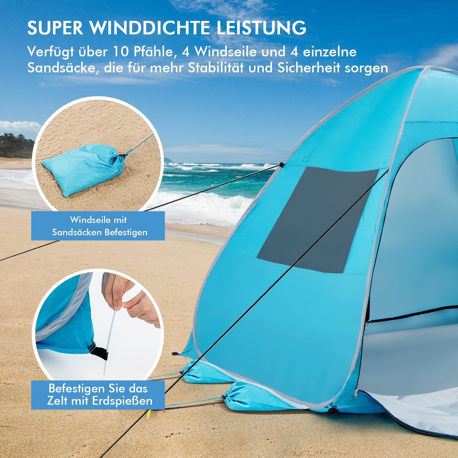 COSTWAY Strandmuschel Pop Up Strandzelt, Personen: 4, mit Tragetasche