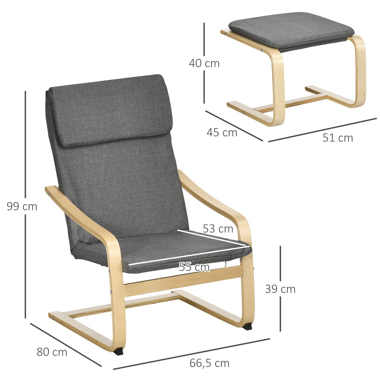 HOMCOM Relaxsessel mit Fußhocker Armlehnensessel Leinenbezug Holzgestell Braun