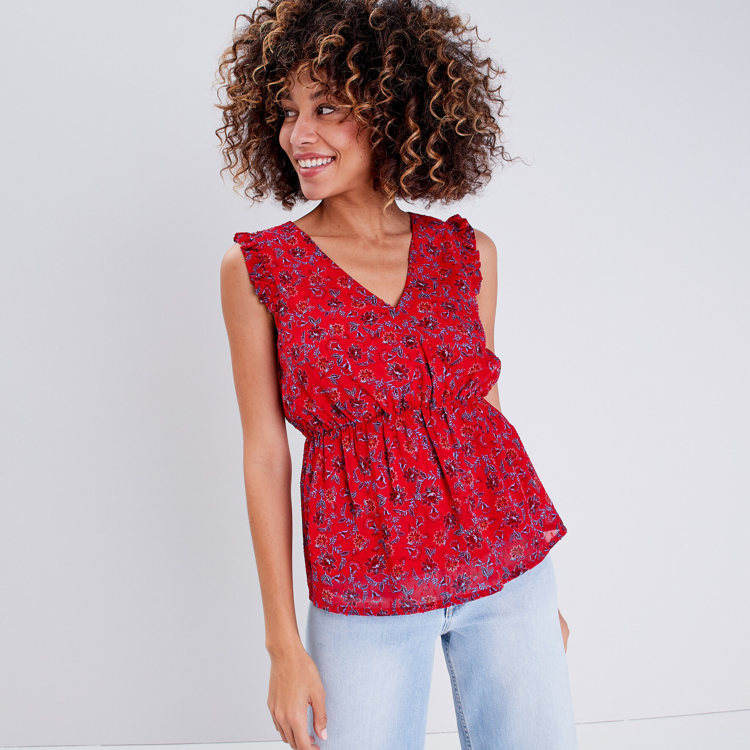 Blouse sans manches rouge femme | Cache Cache