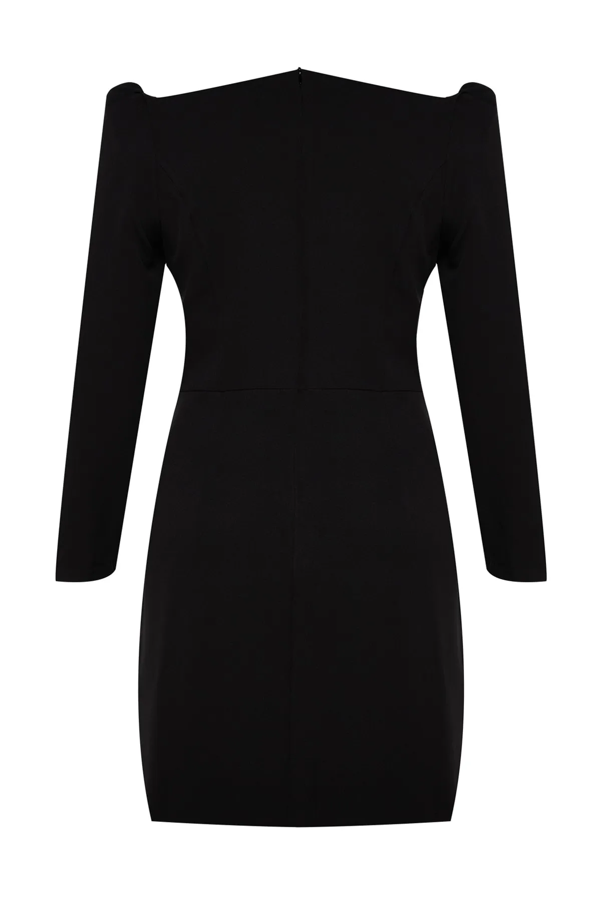Trendyol Curve  Schwarzes Webkleid mit Ballonärmeln TBBAW24AH00038