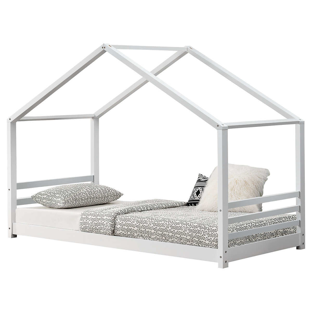 Kinderbett 90 x 200 cm Haus Holz Weiß Bettenhaus Hausbett Kinder Bett