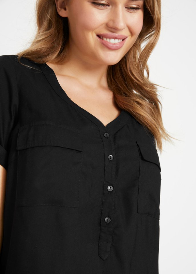 Bluse mit V-Ausschnitt, kurzarm