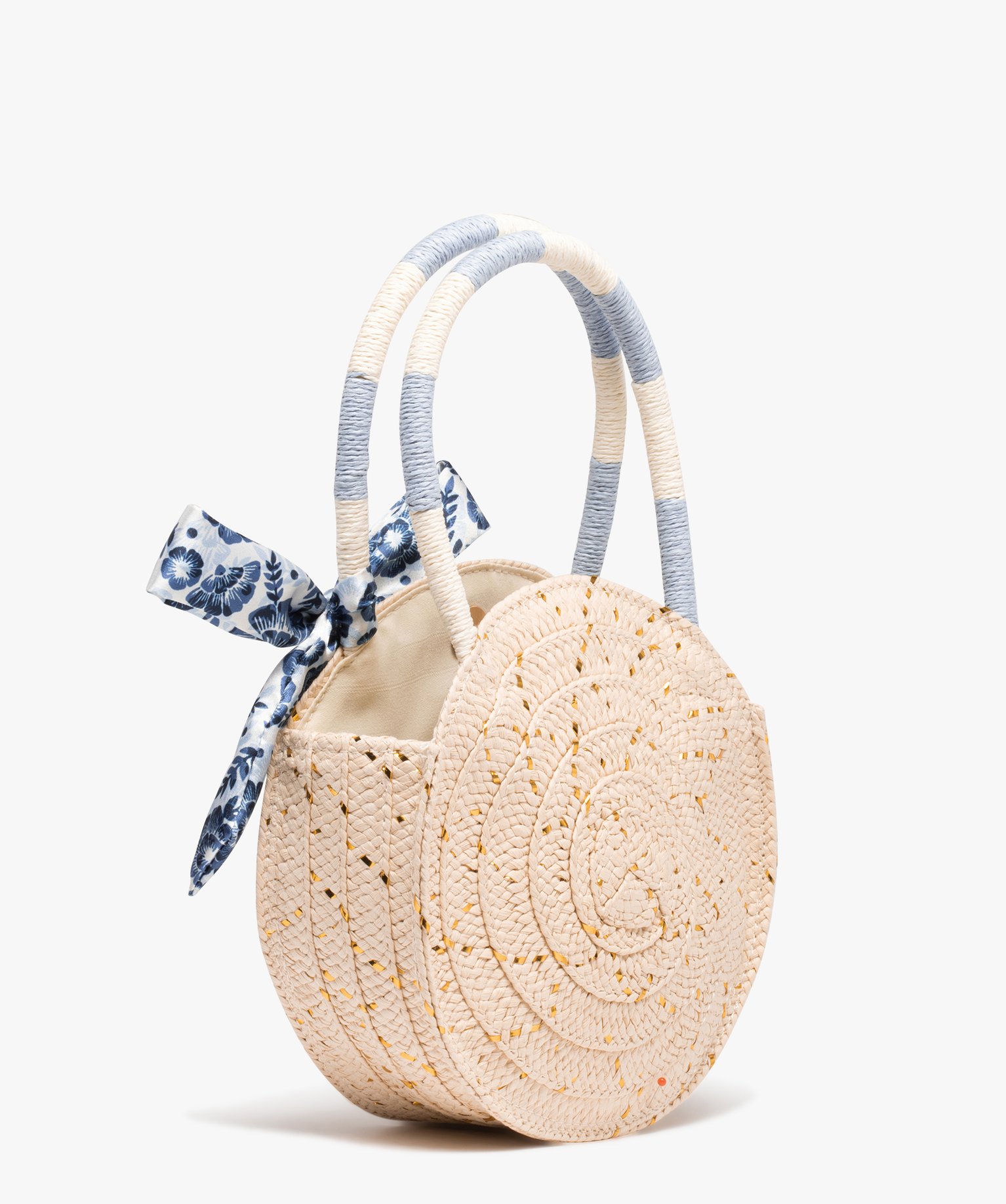 Sac fille rond en paille avec paillettes et noeud - LuluCast... beige | GEMO