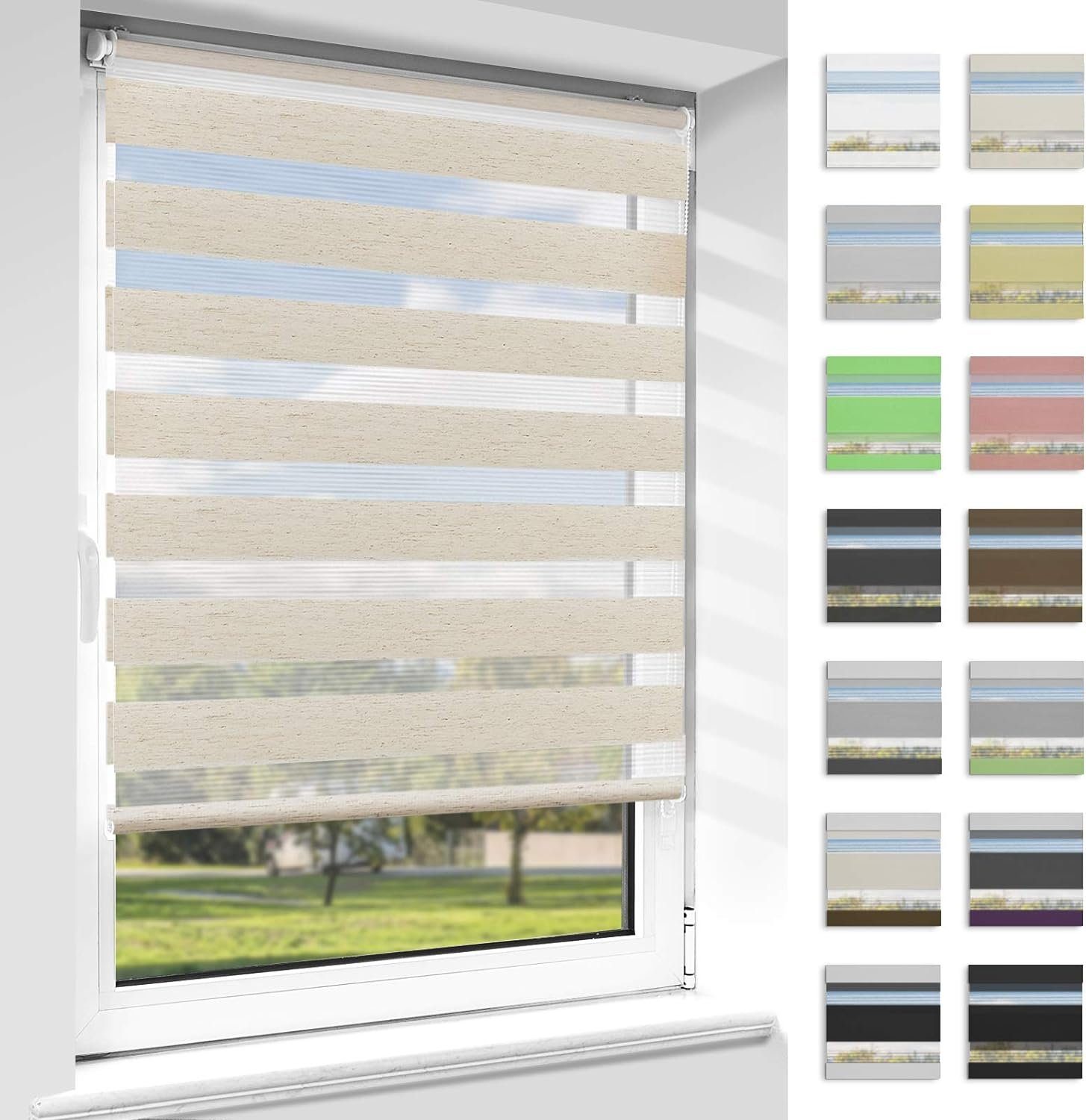 Doppelrollo rollos Ohne Bohren 130cm/150cm, Vkele, freihängend,Blickdicht,Lichtschutz und verspannt, Klemmträger,Klemmfix, rollo für Fesnter und Tür