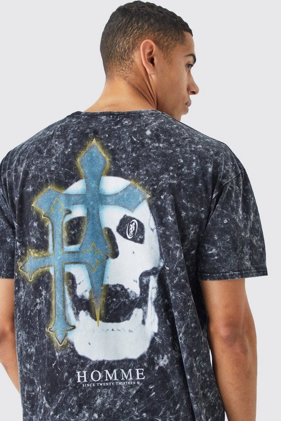 Oversize T-Shirt mit Acid-Waschung und Print