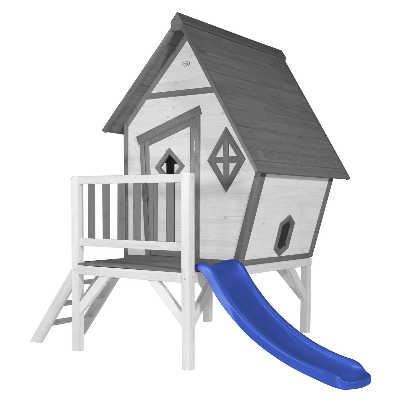 AXI Cabin XL Spielhaus Grau/weiß - Blaue Rutsche