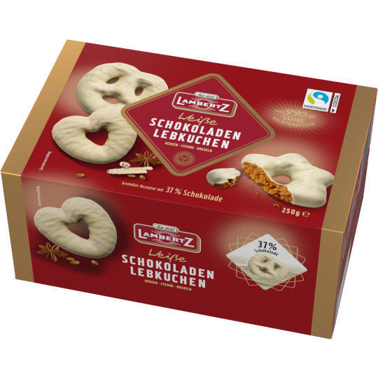 Lambertz Weiße Schokoladen Lebkuchen Herzen Sterne Brezeln 250G
