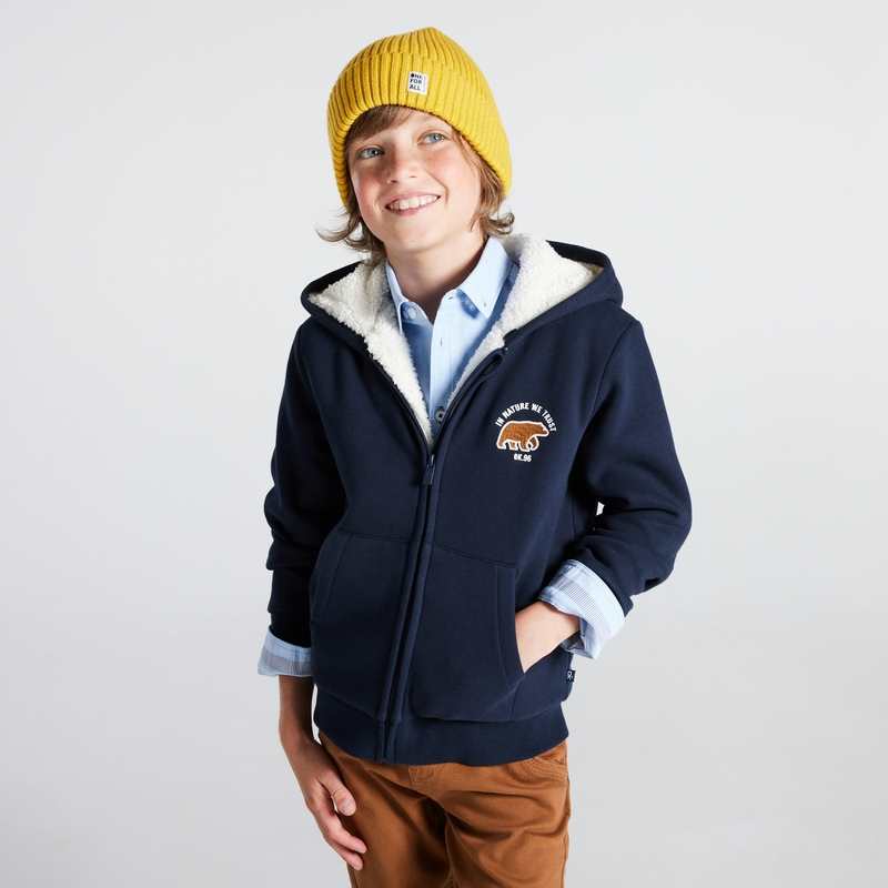 Sweat-shirt doublé en polaire sherpa bleu garçon