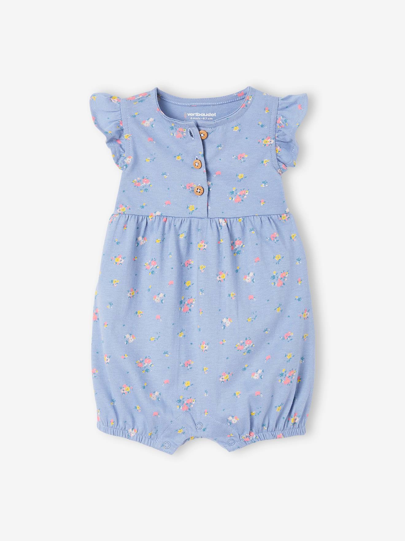 Combishort bébé manches volantées bleu pâle
