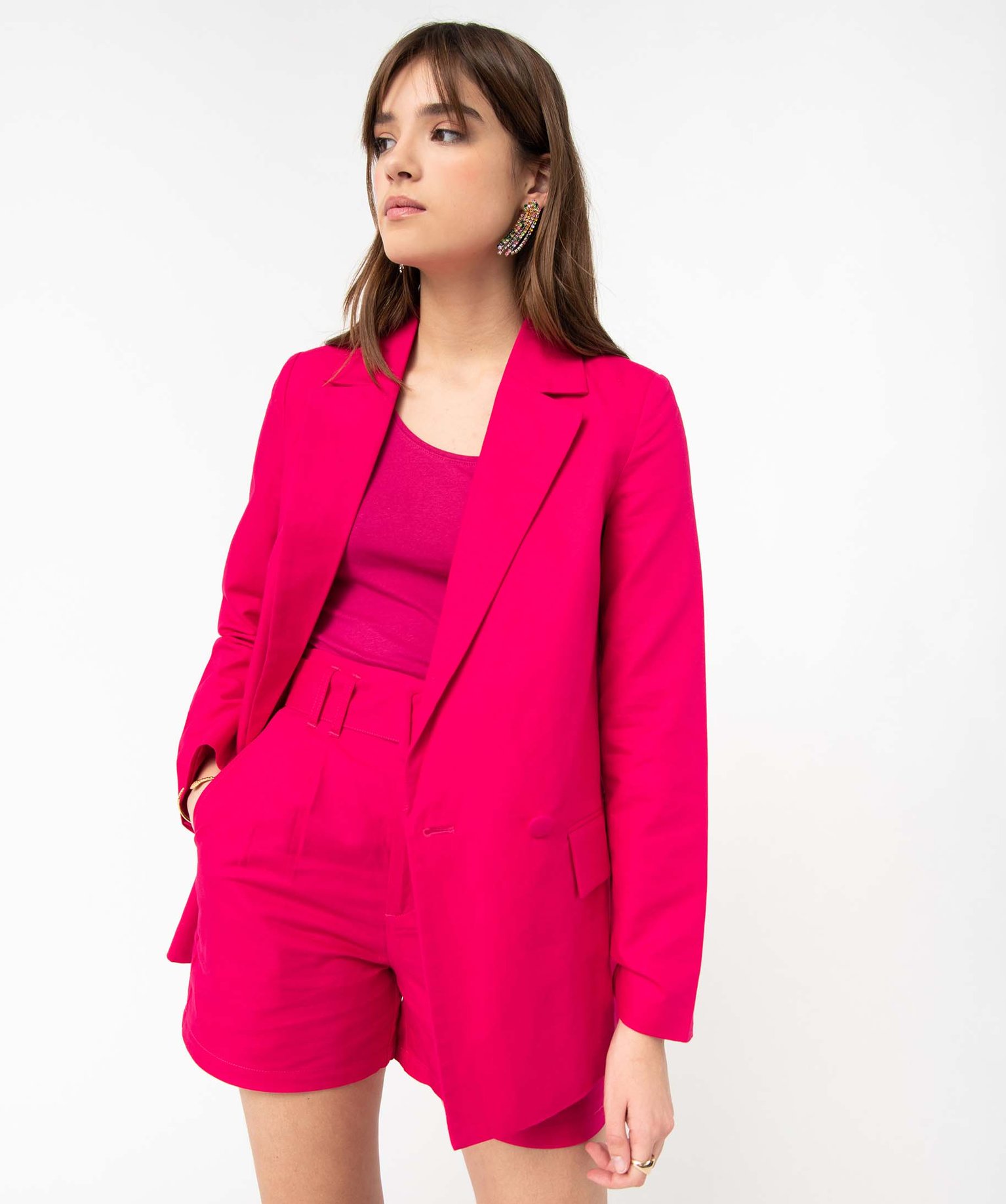 Veste blazer femme en lin à fermeture croisée rose | GEMO