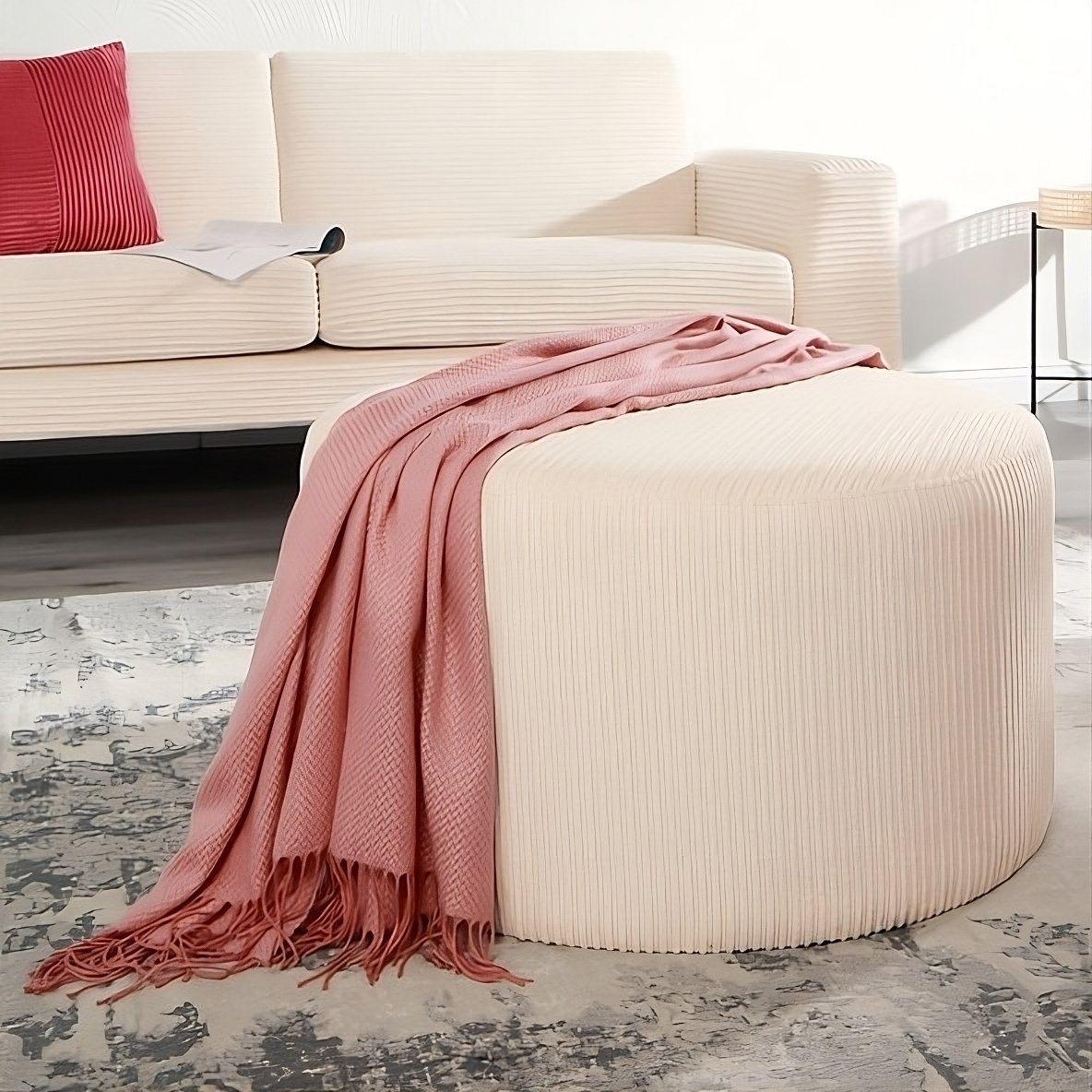 boho living® Sitzkissen Cord Pouf XXL, verwendbar als Hocker, Nachttisch und Fußstütze