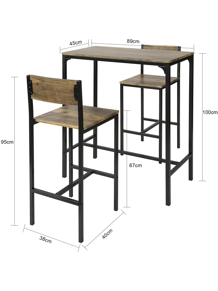 SoBuy Bartisch in Braun und Schwarz - Tisch(B)89 x (H)100 x (T)45cm/Stuhl(B)38 x (H)95 x (T)40cm günstig kaufen onesize