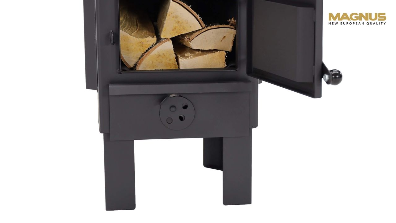Nortpol Markone Magnus Kaminofen mit Schamottstein GT7 schwarz Ofen für Terrasse, Garten, Balkon