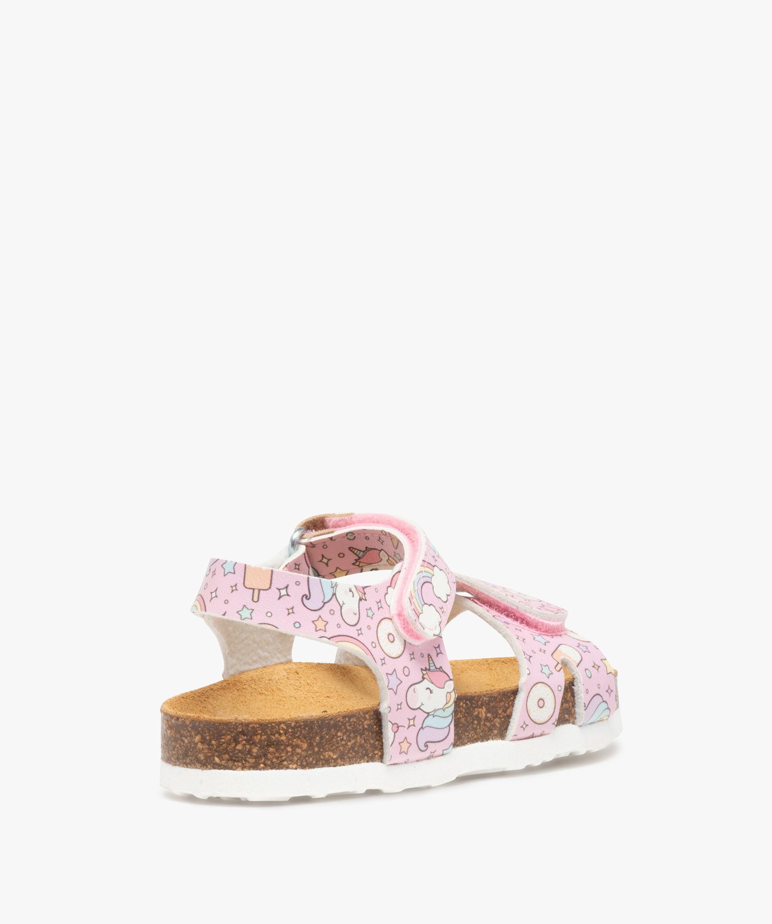 Sandales fille à semelle liège et brides scratch imprimées rose | GEMO