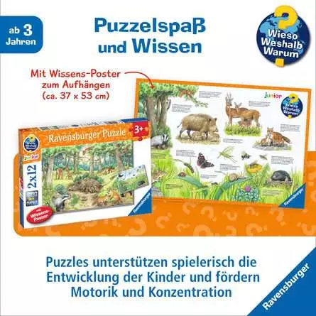 Kinderpuzzle ab 3 Jahren - Wieso? Weshalb? Warum? Tiere im Wald und auf der Wiese - 12 Teile