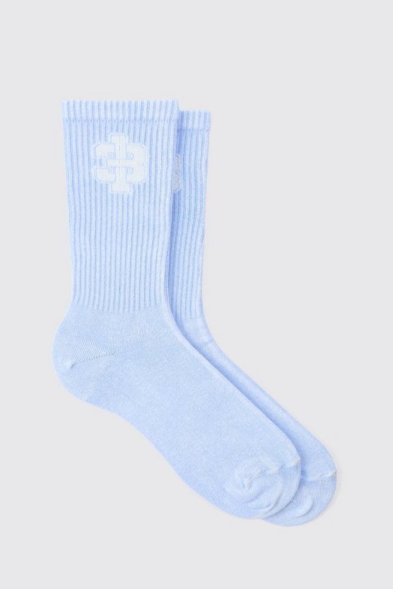 13 Jacquard Socken mit Acid-Waschung in Blau