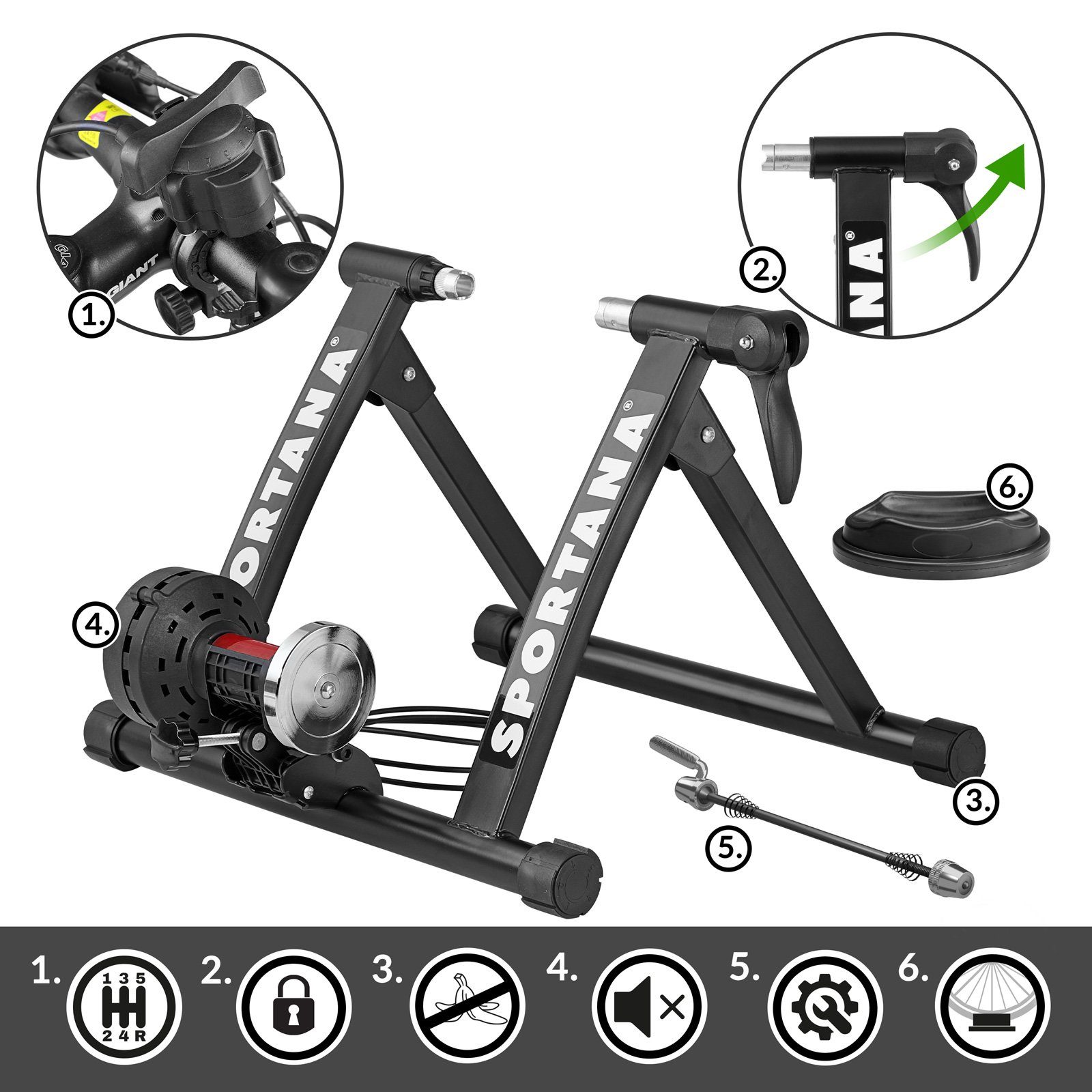 Sportana Heimtrainer, Rollentrainer 6 Gänge Schaltung Magnet Fahrradtrainer Heimtrainer bis