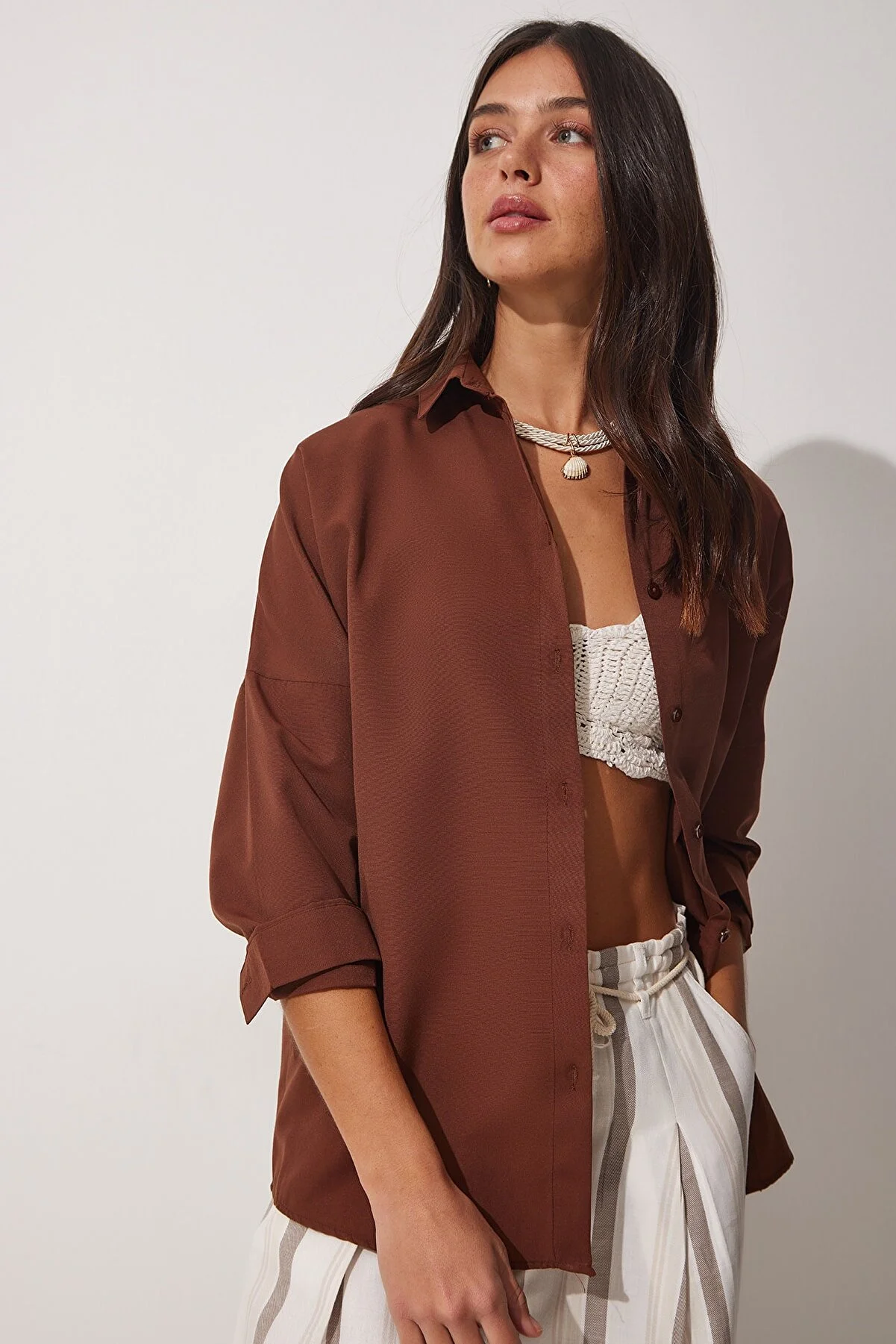 Happiness İstanbul  Hemd - Braun - Oversized