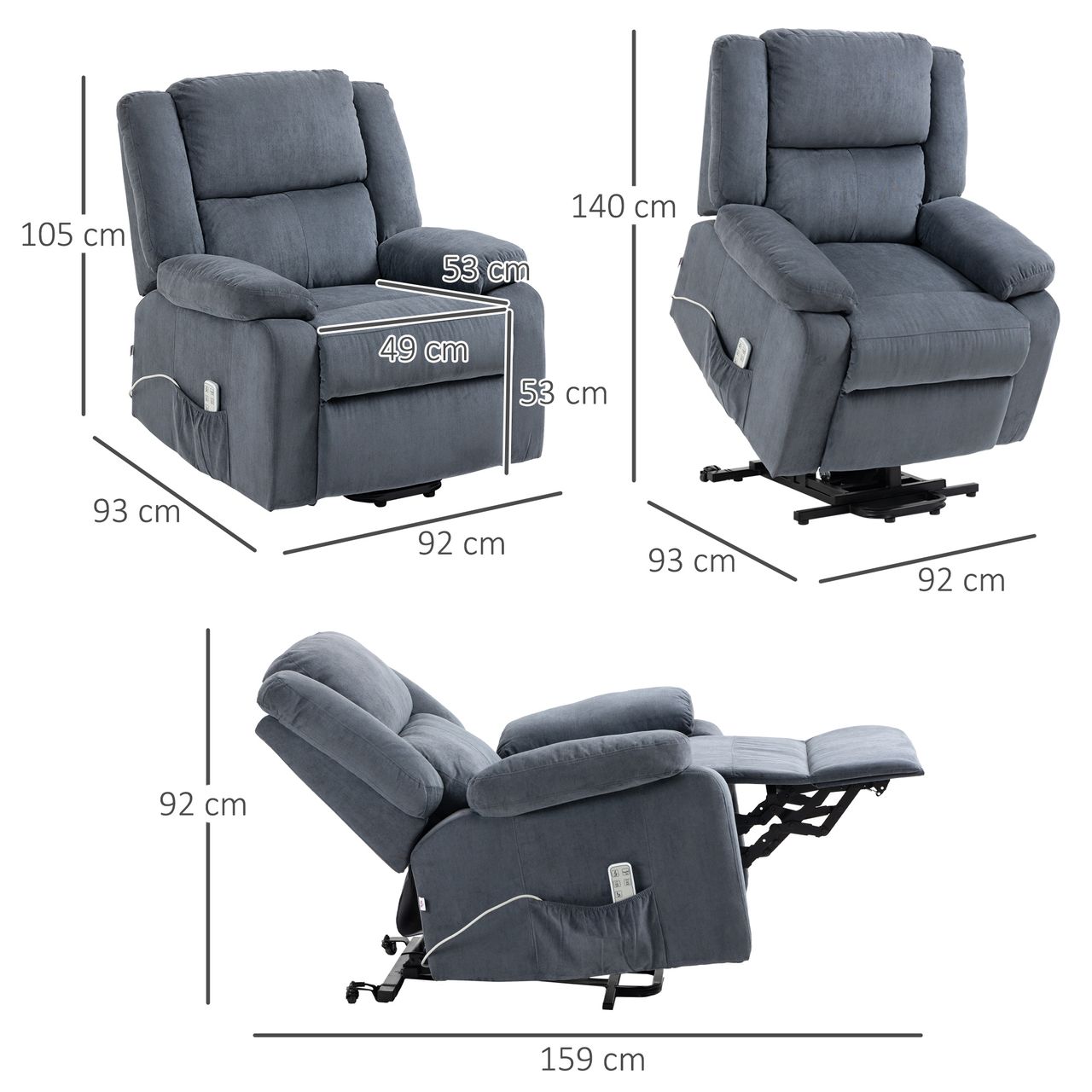 HOMCOM Sessel mit Aufstehhilfe, Aufstehsessel, Elektrischer Fernsehsessel, Grau