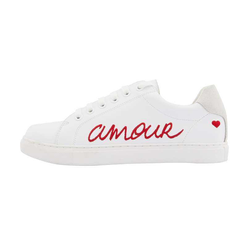 Baskets en cuir Simone amour blanc/rouge