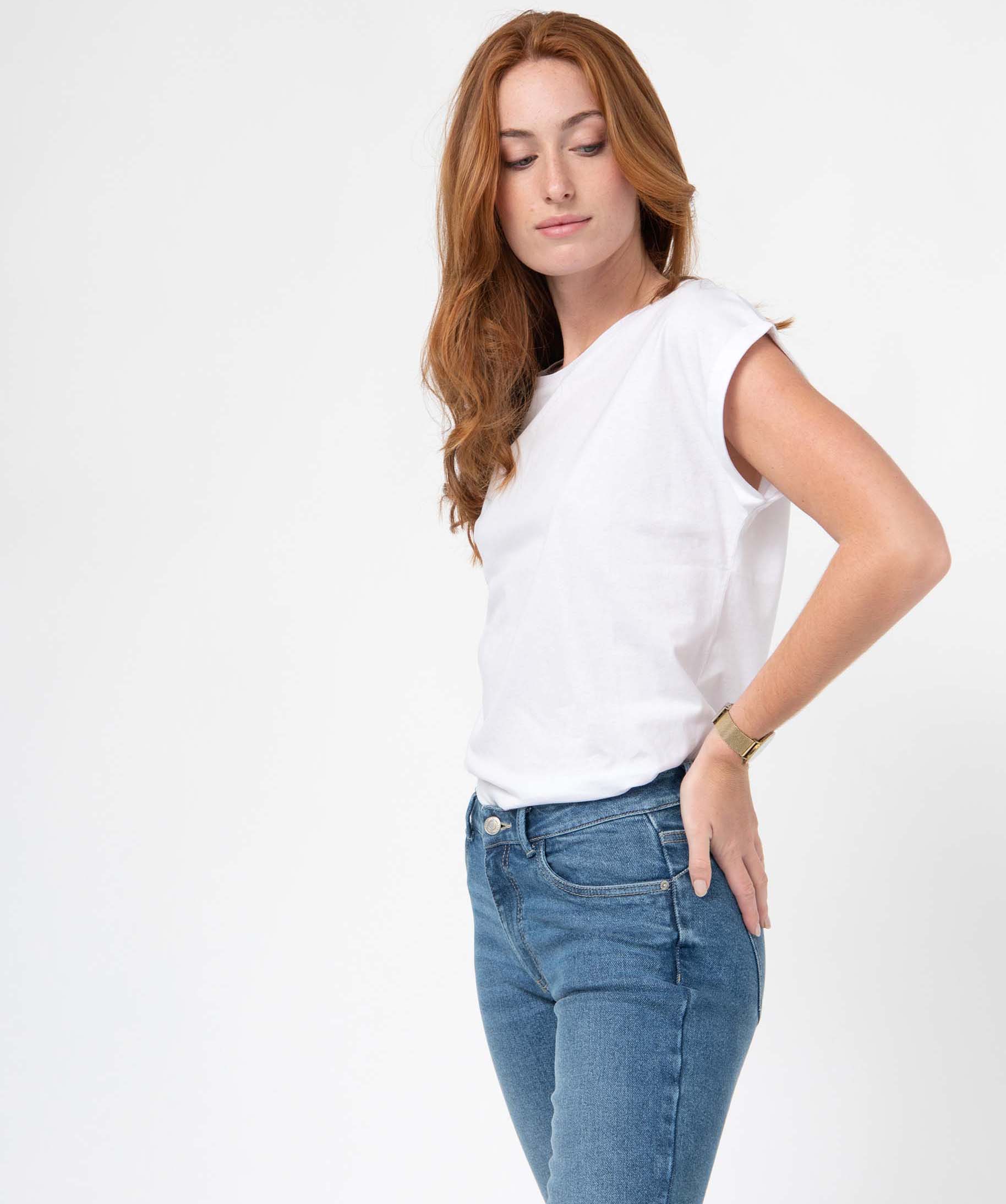 Tee-shirt femme à manches courtes avec revers blanc | GEMO