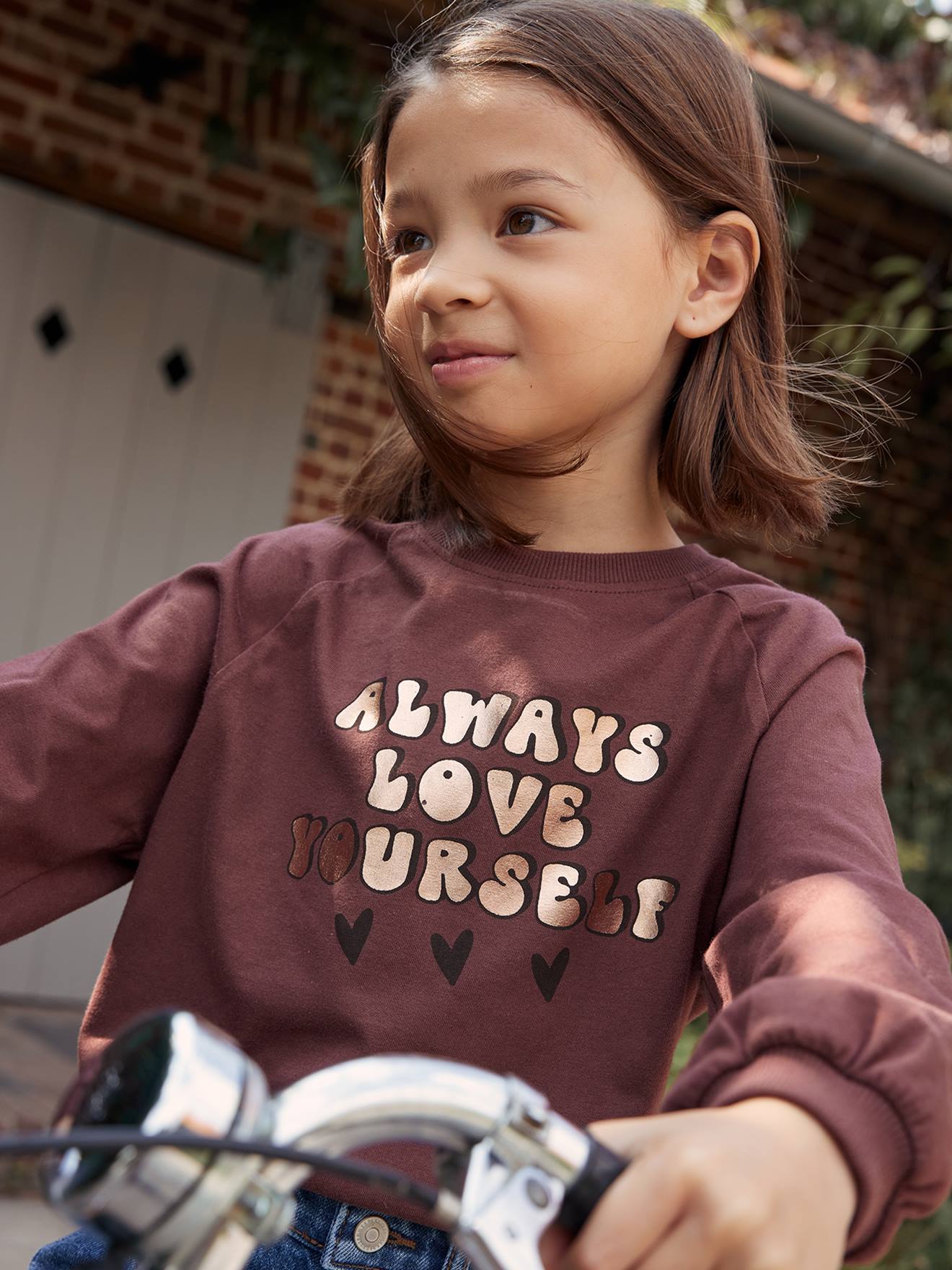 Vertbaudet Mädchen Shirt mit Glanz-Schrift, A-Linie - pudrig rosa