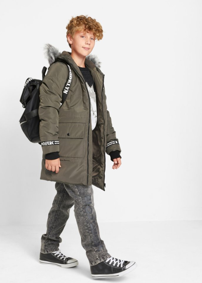 Jungen Winterparka mit abnehmbarem Fellimitatkragen