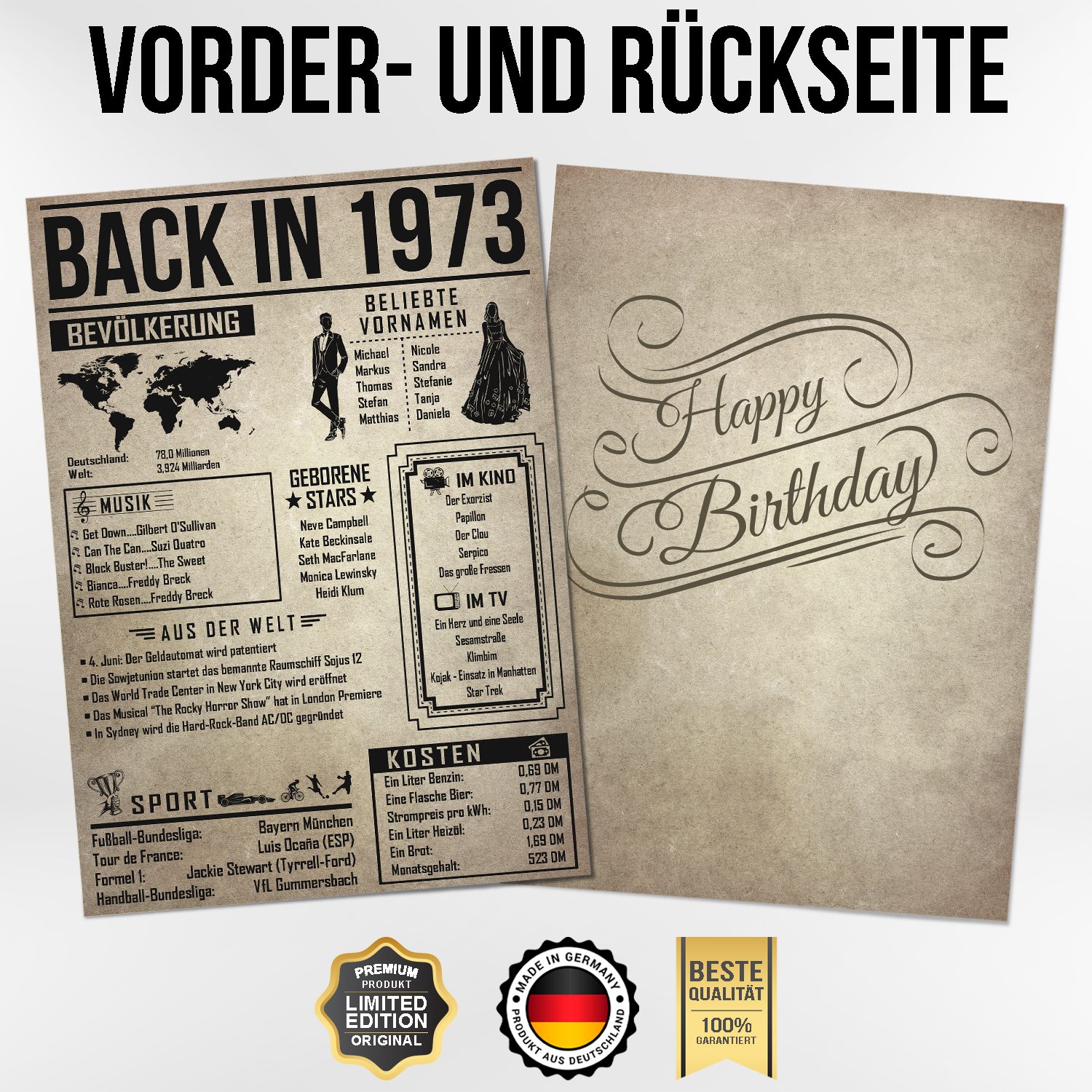 Tigerlino Poster Geschenk Männer Frauen, Geburtstag Rückblick Zeitreise Geschenkidee, 51. Geburtstag Jahrgang 1973, Bild