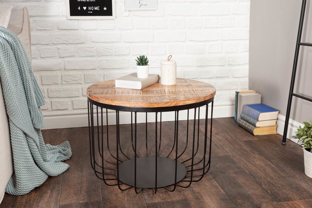 riess-ambiente Couchtisch FACTORY LOFT Ø60cm natur / schwarz (Einzelartikel, 1-St), Wohnzimmer · Mango-Massivholz · rund · Metall · handmade · Industrial