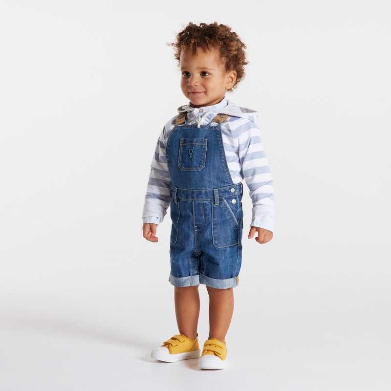 Salopette courte denim bleue bébé garçon