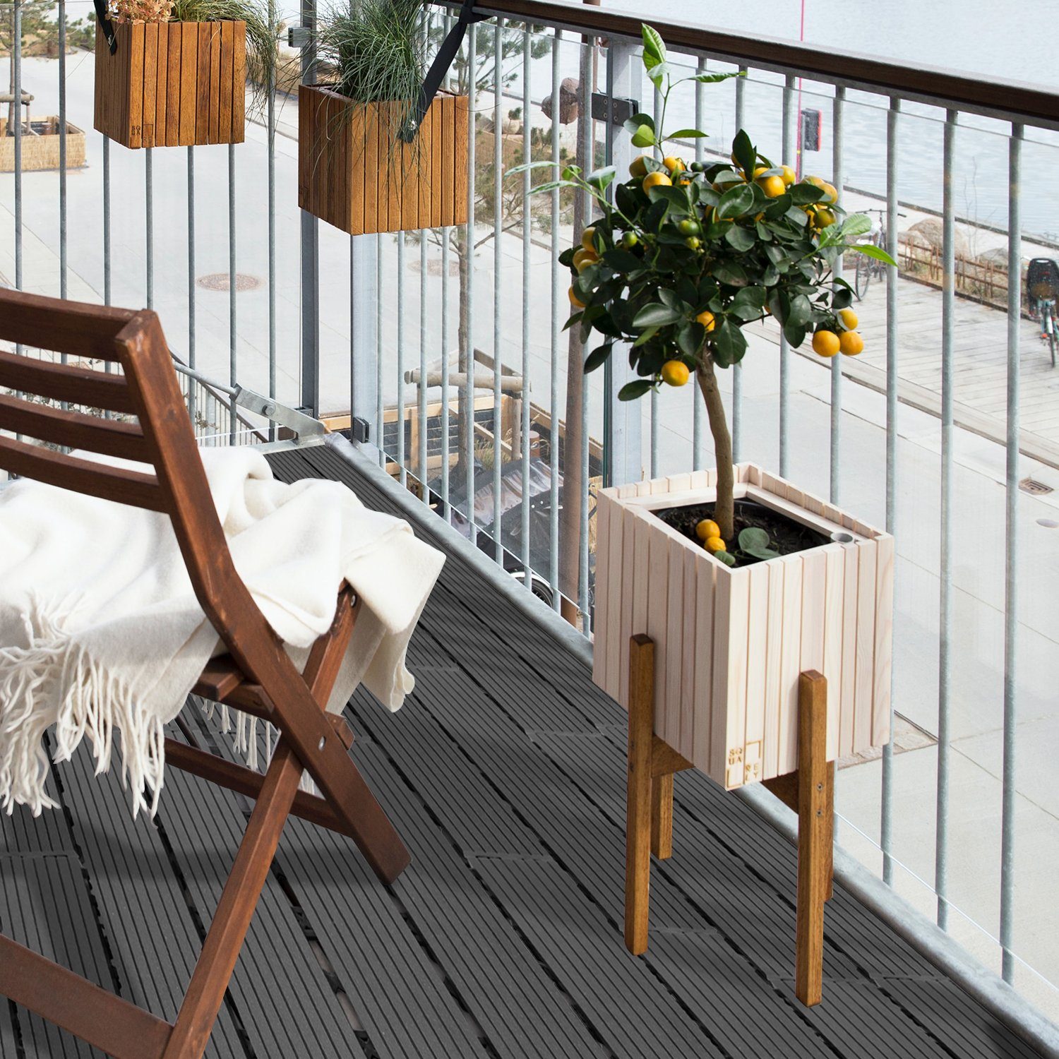 Gimisgu Holzfliesen WPC Fliesen 11 Stück 1m² 30x30 cm Terrassendielen Holzfliesen Fliese, für Terrassen und Balkon
