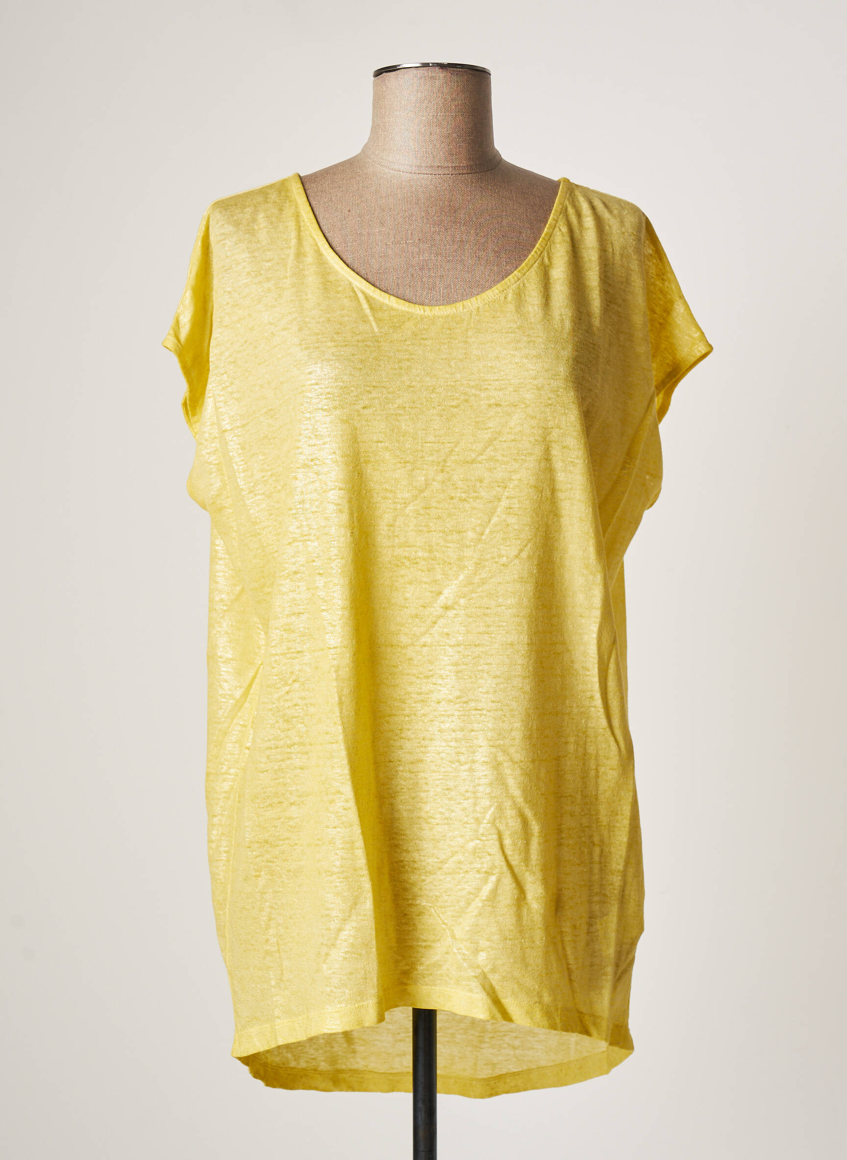 120 Lino Tuniquemanchecourte Femme couleur jaune
