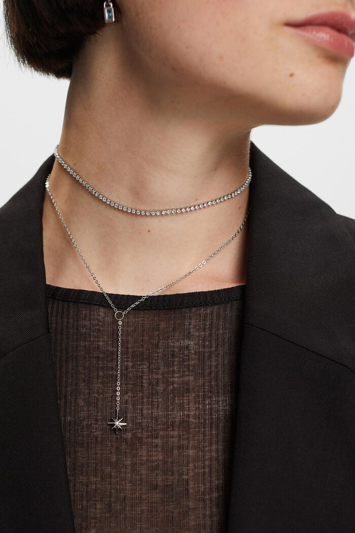 Kette im Layering-Design mit Zirkonia, Edelstahl
