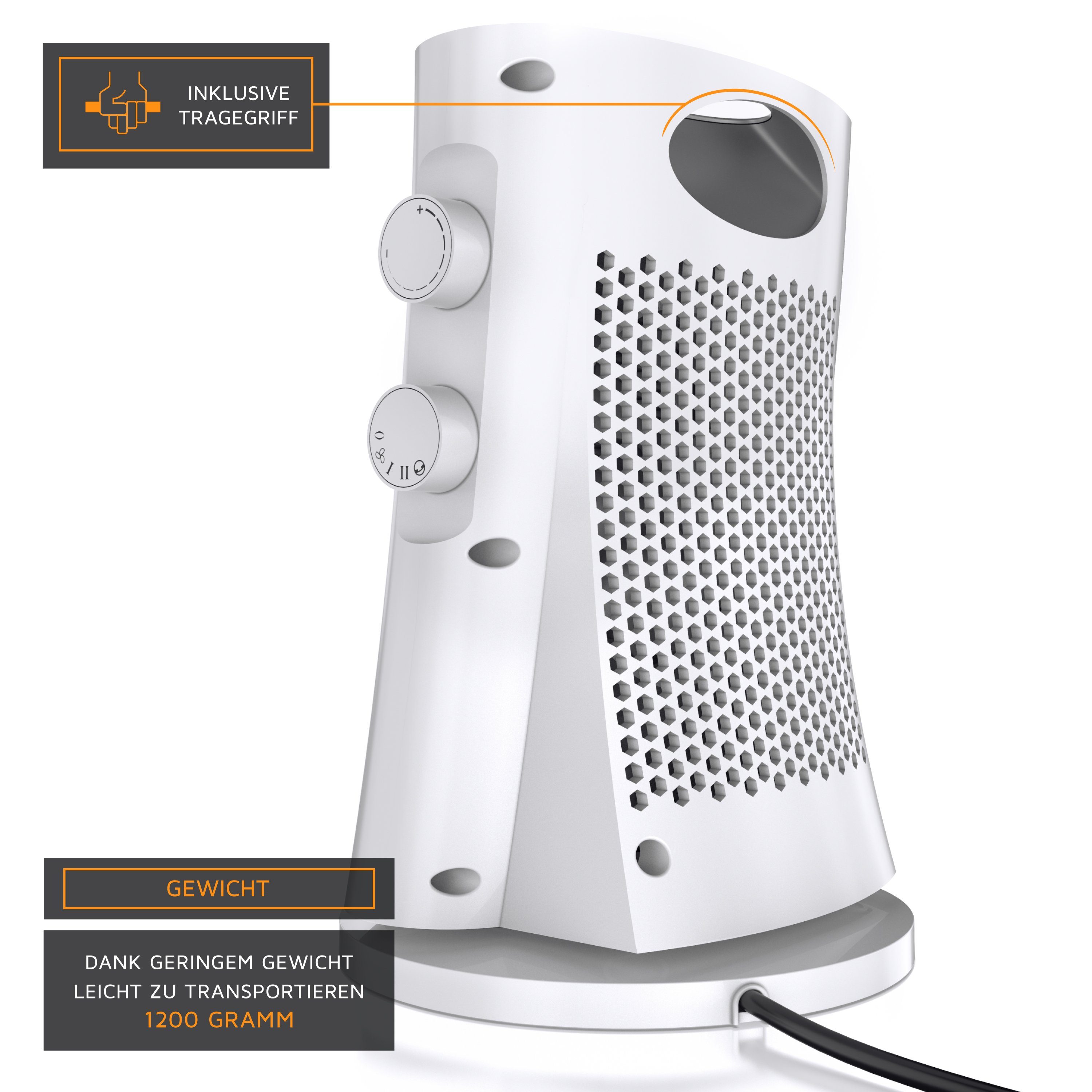 Brandson Keramikheizlüfter, 1500 W, Keramik Heizlüfter, Tragegriff, Oszillation, Badezimmer Heizung