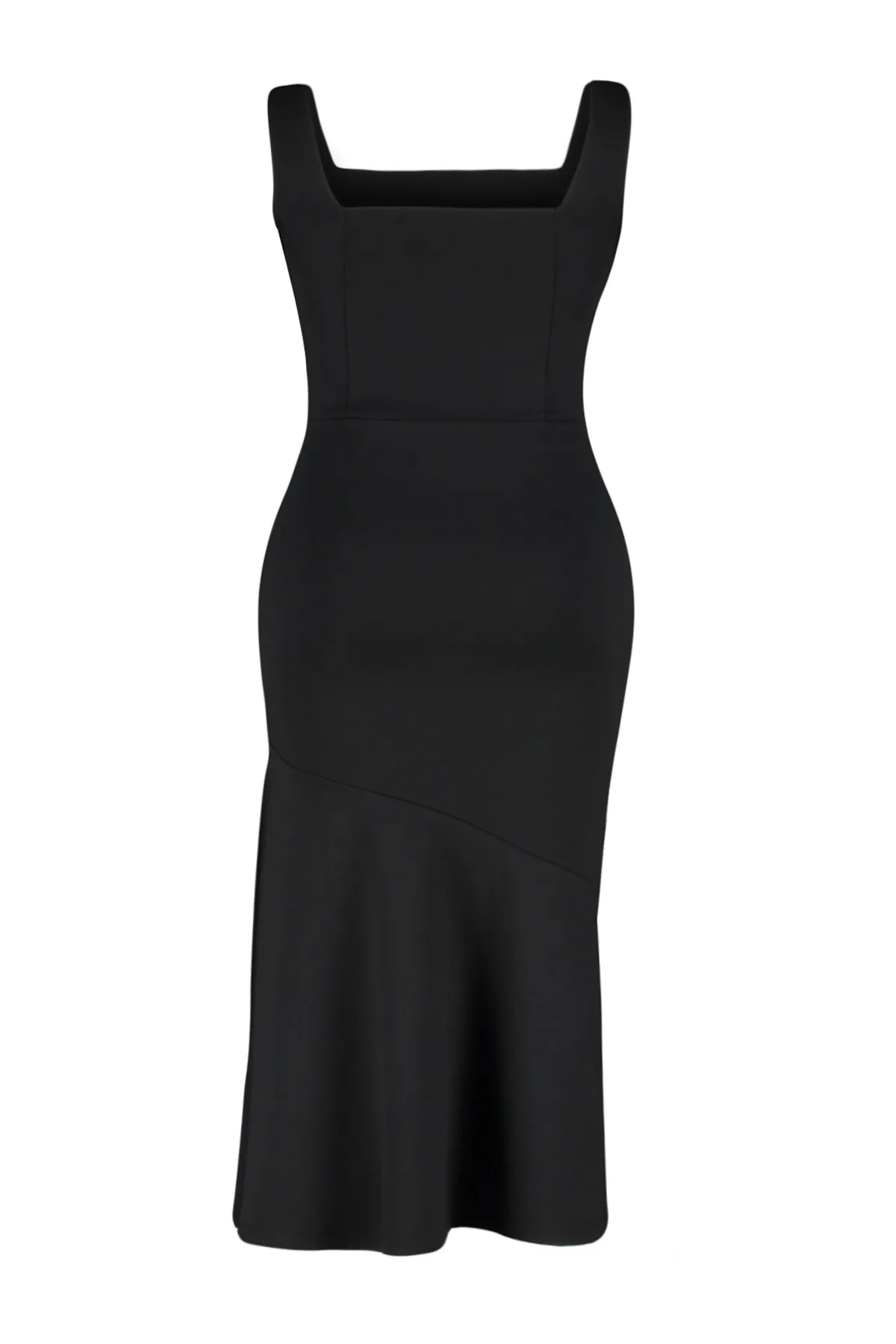 Trendyol Curve  Schwarzes Midi-Strickkleid mit Rüschendetail TBBSS24AH00048