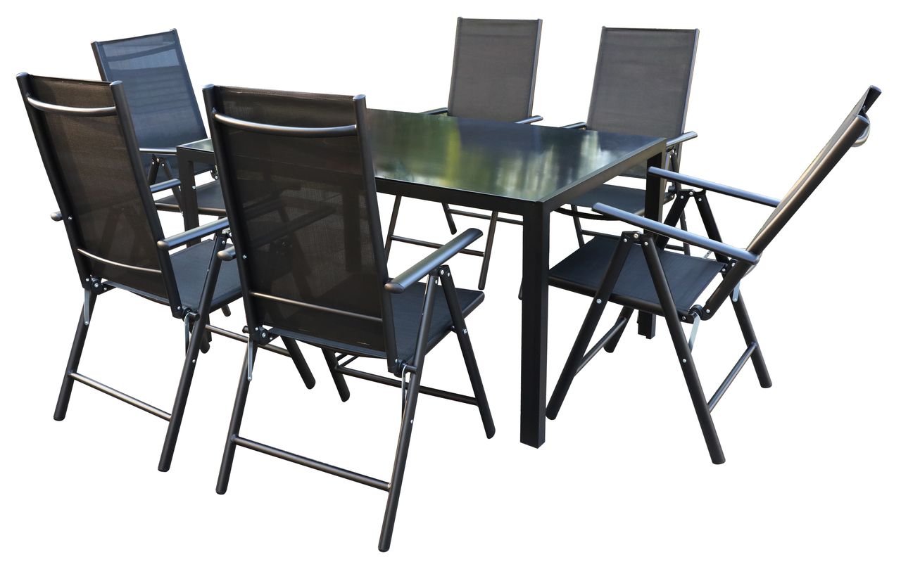 HC Garten & Freizeit Glastischset Aluminium-Sitzgruppe 7tlg. - Anthrazit