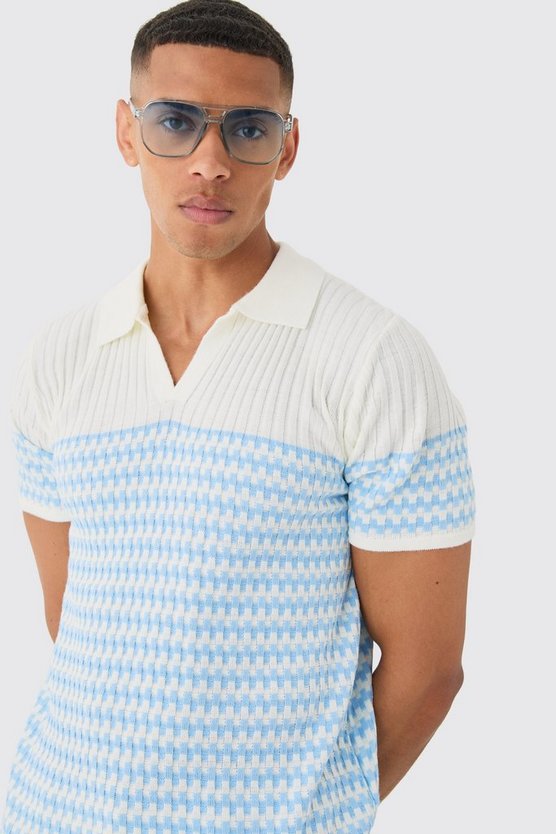 Gestreiftes Poloshirt mit V-Ausschnitt