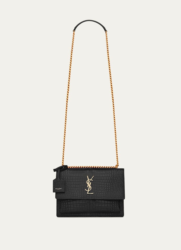 Sac bandoulière Saint Laurent Sunset moyen en cuir de veau à l'aspect croco